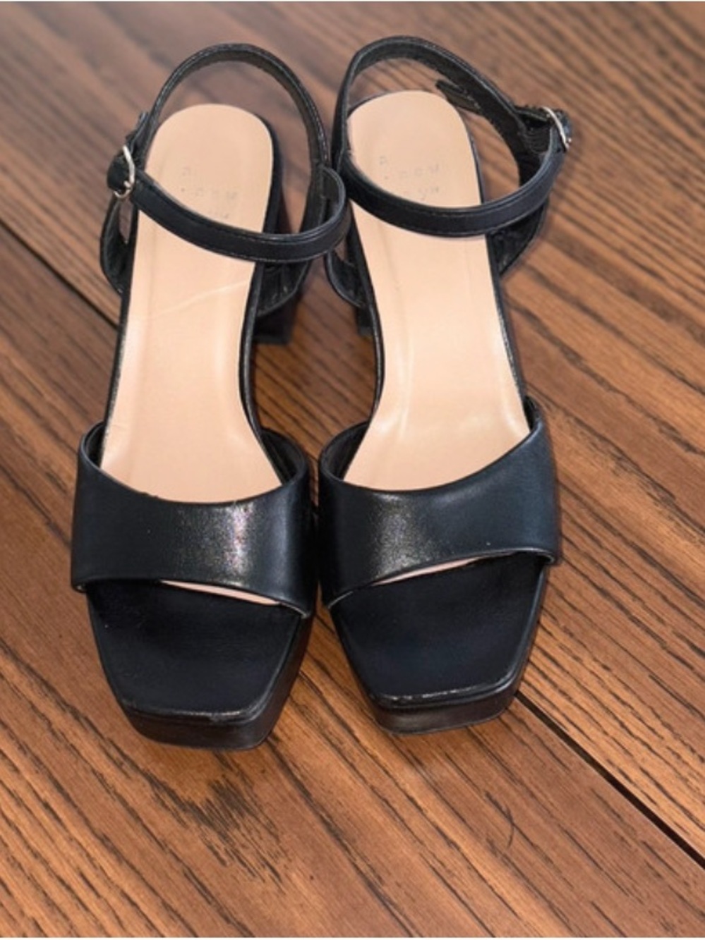 Black Platform Block Heel Sandals with Ankle Strap - Picture 4 of 6